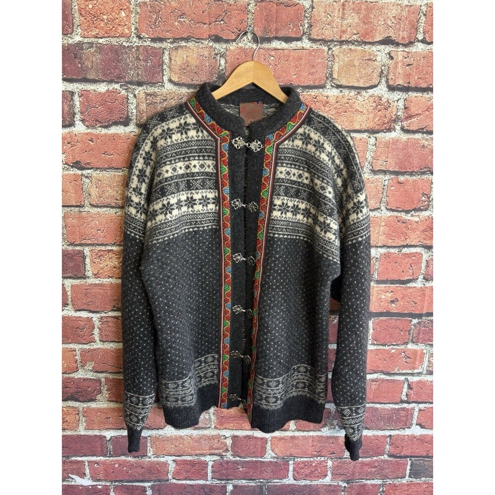 Vintage CHRISTIANIA NORDIC WOOL SWEATER NORSK KOFKA PEWTER Clasp WOMEN'S 2XL